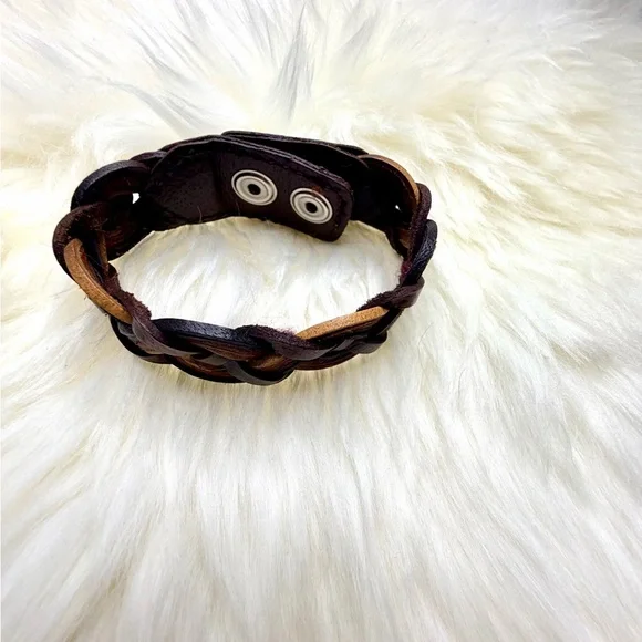 Brown multi tone Braided Leather Bracelet - Picture 5 of 6